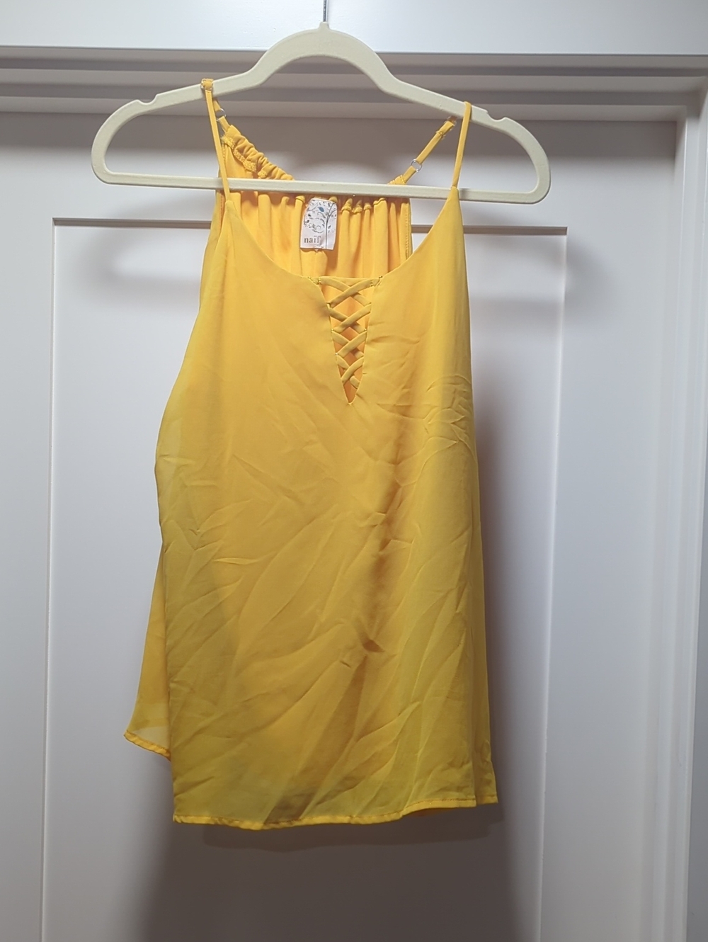 NAIF Sunny Yellow Lattice-Front Spaghetti Strap Tank
